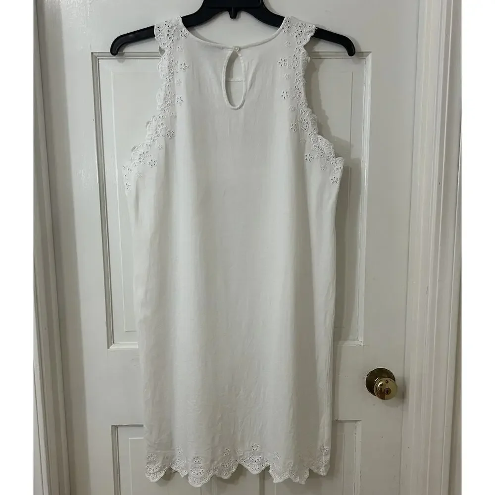 J Crew White Eyelet Trim Dress Sz S Beachy‎ Graduation Bridal Coastal Summer